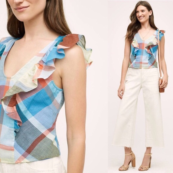 Anthropologie Maeve Madras Ruffle Top - Picture 5 of 6